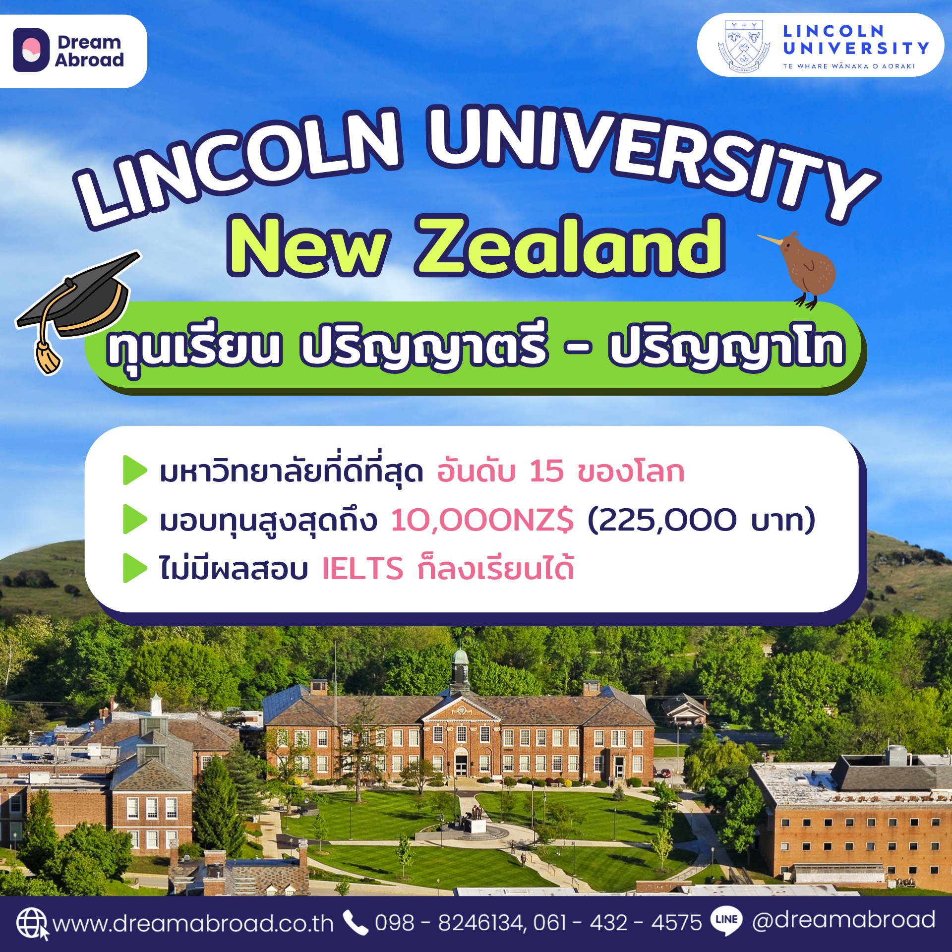 ลินคอร์นนิวซีแลนด์ , Lincoln University , ทุนการศึกษานิวซีแลนด์  , มหาวิทยาลัยลินคอร์น